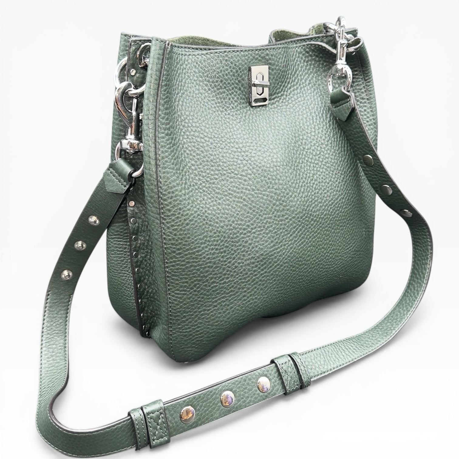 Rebecca Minkoff Darren Shoulder Bag Black Pebbled Leather Turnlock Studded